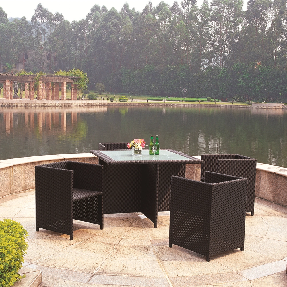 Top Quality Aluminum Frame Wood Finished Table and Chairs Sets Garden Sofas Rattan Outdoor Furniture